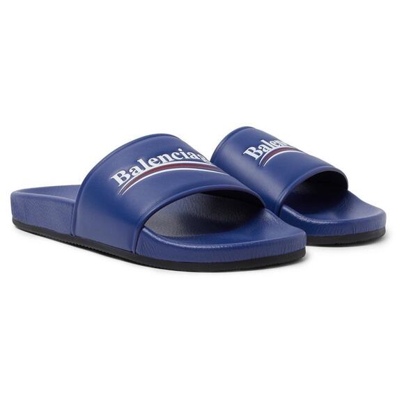 Balenciaga Blue Leather Campaign Logo Slide Pool Sandal Flip Flop Flat 44 11 main image 7